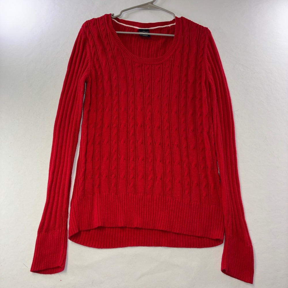 549 Cable Knit Sweater XL Red Organic Cotton Scoop Neck